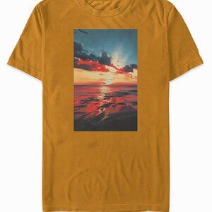Original Use Medium Graphic Sunset Print Tee Burnt Orange Coastal Scene-A188